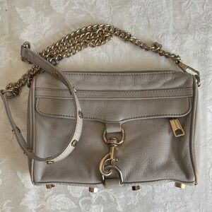 REBECCA MINKOFF soft leather small bag golden chain crossbody light grey gray